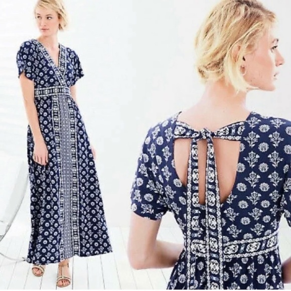 Garnet Hill Navy Blue Floral Print Maxi Dress Size 6 - Picture 2 of 16